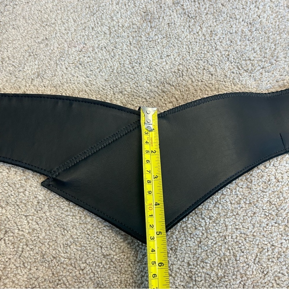 Streets Ahead black suede/fabric rhinestone trim V shaped waist cinching belt - Picture 6 of 8